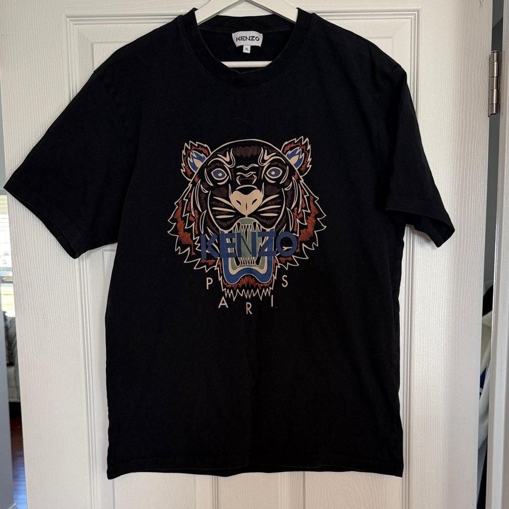 Kenzo Black Tiger Graphic Tee with Multicolor Embroidery
